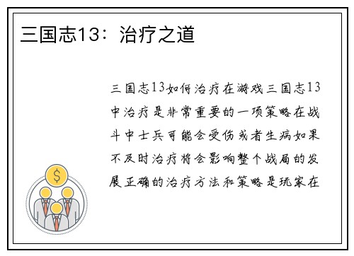 三国志13：治疗之道